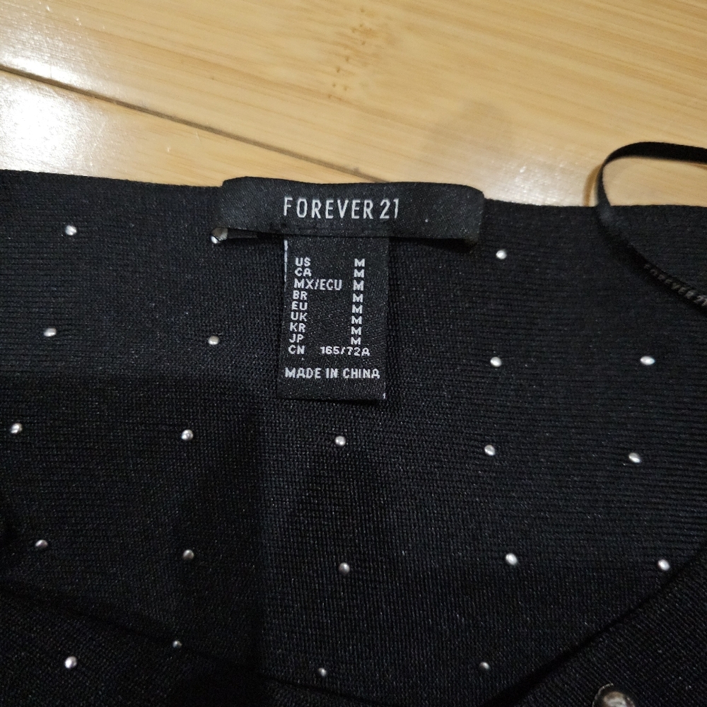 Punk Goth Sexy Forever 21 Silver Studded Black Stretchy Bodycon Pencil Skirt M - Picture 8 of 9